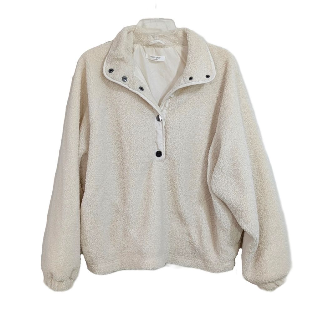 Cable & Gauge Studio Drop Shoulder Oversized Fleece Snap Pullover Size Small
